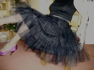 Black Vtg 50s Style Silky  Rockabilly Jive Multi Layer Petticoat Half Slip L-XL - Picture 1 of 7