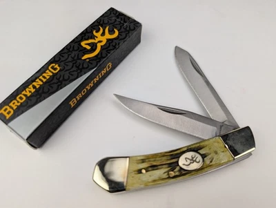 Cuchillo de Bolsillo Carpeta Browning Bluff Hojas de Acero Inoxidable Mango de Hueso Natural Foto 1 de 4