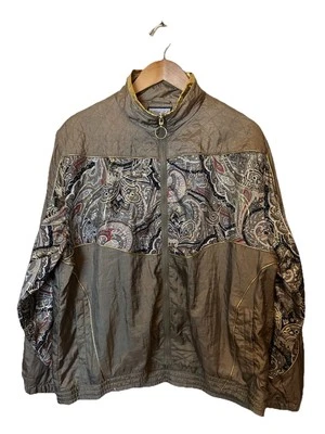 Jaqueta corta-vento vintage ativa clube paisley zíper ouro anos 80 anos 90 retrô tamanho G em excelente estado usado - Imagem 1 de 4