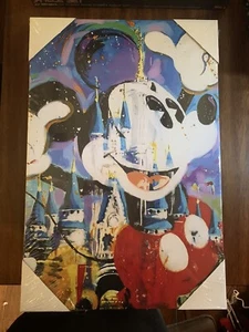 Disney Mickey Mouse And Castle 24x16 Wrapped Canvas Art Print (Ready To Hang) - Picture 1 of 2