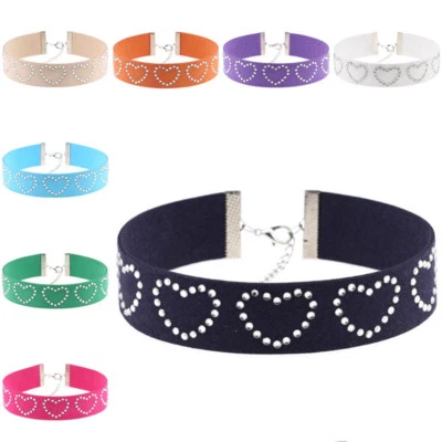 Womens Choker Collar Necklace Crystal Heart Soft Flannel Tattoo Charm Gothic UK - Image 1 of 4