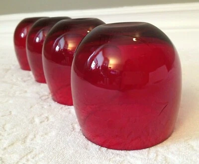 VINTAGE Anchor-Hocking '30's+ 4 ROLY-POLY Engraved Royal-Ruby Low-Glasses ~12-oz - Image 1 of 4