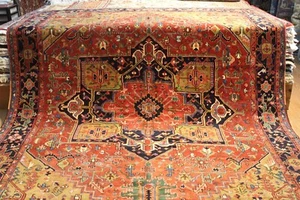 19Th Century Antique Heriz Bakhshayesh rug, Jewel Color Orange, yellow, blue. - Picture 1 of 11