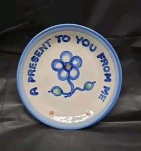M A Hadley Pottery A PRESENT TO YOU FROM ME 4" Coaster / Trinket Dish  W/ Flower - Picture 1 of 10