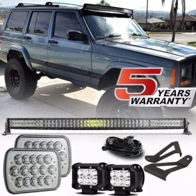 For Jeep Cherokee XJ 50" LED Light Bar &7x6" Headlights & 4" Pod & Mount Bracket Foto 1 de 4