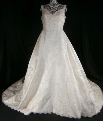 Ysa Makino Wedding Dress Satin Ball Gown 14 Off Shoulders White Lace Floral Huge - Image 1 of 4