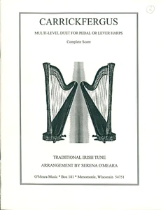 Carrickfergus Sheet Music Harp Duet 1998 Serena O'Meara Multi-level Score A B - Picture 1 of 10