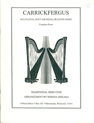 Carrickfergus Sheet Music Harp Duet 1998 Serena O'Meara Multi-level Score A B - Image 1 of 4