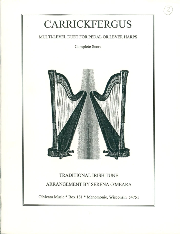 Carrickfergus Sheet Music Harp Duet 1998 Serena O'Meara Multi-level Score A B - Image 1 of 4