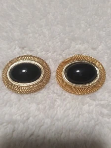 VTG SIGNED Gold Tone And Black Cabochon Clip On Shoe Accessories  Bluette France - Picture 1 of 1