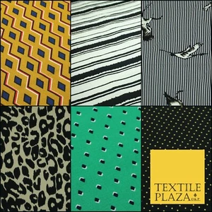 Premium Leopard Stripe Zig Zag Spot Bird Printed Bubble Crepe Dress Fabric 58" - Picture 1 of 18