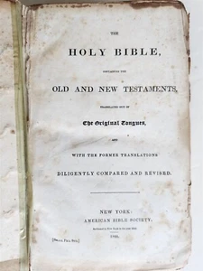 1844 BIBLE in ENGLISH antique NEW YORK Americana OLD & NEW TESTAMENT - Picture 1 of 8