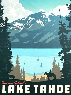 Panel de tela Lake Tahoe, colgante de pared, California, panel acolchado algodón, EE. UU. Foto 1 de 4