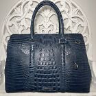 Brahmin Finley Carryall Satchel Navy Tidewater Blue Leather Business Tote
