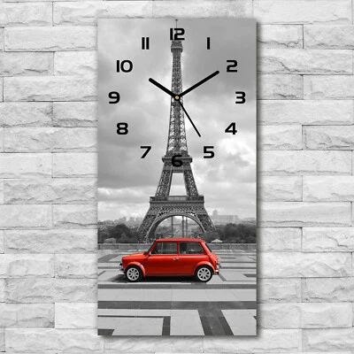 Wanduhr Echt-Glas-Küchenuhr 30x60 Deko Bilder-Motiv: Eiffelturm Auto Rot - Bild 1 von 4