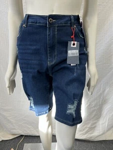 Cyclon High Rise Soft Stretch Frayed 10 inch Denim Bermuda Shorts Size 24 Plus - Picture 1 of 8