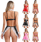 Womens Outfits 5-Piece Set Cosplay Maid Costume Naughty Outfit Glossy Dresses