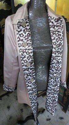 Abrigo Impermeable Reversible Dennis Basso Tostado/Pardo Estampado Animal Talla XS Foto 1 de 4