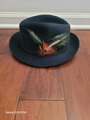 Fedora de plumas TORY BURCH en azul marino, OSFM Foto 1 de 4