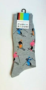 FUNKY SOCKS SKIER SKIING Winter MOUNTAINS Crew Novelty Sz 6-12 - Picture 1 of 2