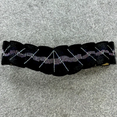 Vtg Designer Beaded Belt Black Purple Silver Scalloped Edges Leather Back Small - Image 1 of 4