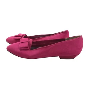 Vintage Hot Pink Shoes 1980s Preppy Satin Flats Bows, Not Worn Womens Size 6M - Picture 1 of 6