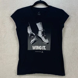 Nike Air Jordan Youth Shirt L Large Black T-Shirt Wing It Graphic Print Jumpman - Picture 1 of 8