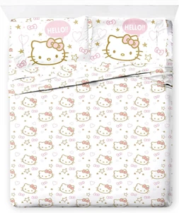 Hello Kitty Full Size Sheet Set Microfiber Reversible Pillow Covers Bedding 4Pc - Picture 1 of 12