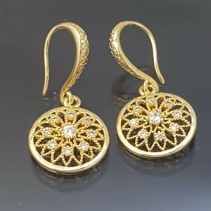 Atemberaubende italienische Ohrringe 18 Karat Gold gefüllt simulierter Diamant Mesh 18 kt GF 30 mm - Bild 1 von 12