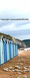 Hand Made/My Own Photograph 'Beach Huts Charmouth Dorset Beach' Bookmark. New - Picture 1 of 1