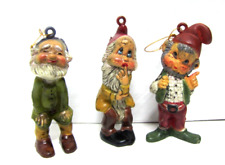 Vintage Elf Gnome Dwarf Christmas Ornaments 2.5" Lot of 3