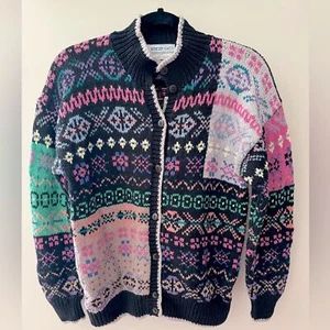 Cárdigan tejido vintage hecho a mano Cottagecore estación de esquí NORTHERN ISLES Fair Isle L - Imagen 1 de 7