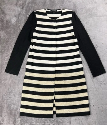 St. John Black Cream Gold Long Jacket Size 6 Duster Coat Dress Metallic Shimmer - Image 1 of 4