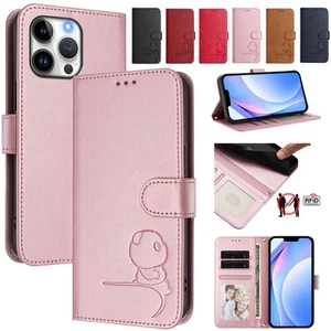 For iPhone 16e 16 15 14 13 12 11 Pro Max XR 8 7+ Case Leather Wallet Flip Cover - Picture 1 of 40