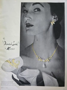 1951 Kramer Diamond Look Calla Lily necklace pin brooch vintage Jewelry ad - Picture 1 of 1