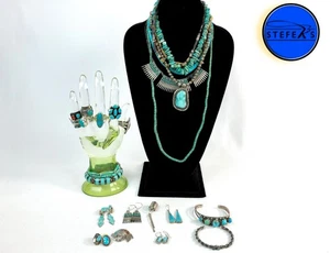 Lot of 27- Mexico Sterling Silver and Turquoise Fashion Jewelry - E10125B - Picture 1 of 10