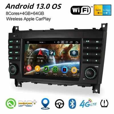 Android 14 DAB+ Autoradio Navi CarPlay 8-Kern 64GB Mercedes G/C/CLC Klasse W203 - Bild 1 von 4