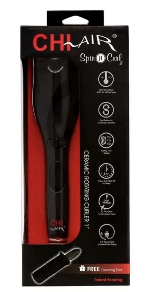 CHI Spin N Curl 1” Ceramic Rotating Curler Black New In Box - Image 1 of 1