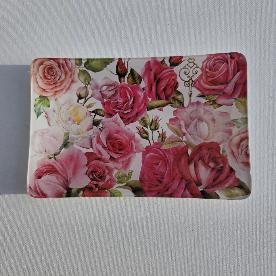 Розовое стеклянное мыльное блюдо для безделушек Michel Design Works с цветочным рисунком королевской розы 5,75 дюйма БЕЗ КОРОБКИ - Изображение 1 из 4