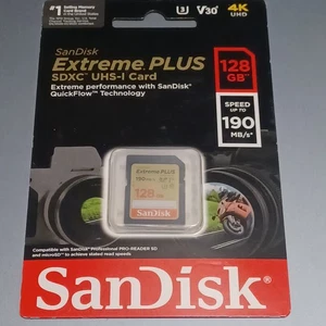 SanDisk Extreme Plus SDXC UHS-I Card (128GB) 190 MB/S SPEED - Picture 1 of 2