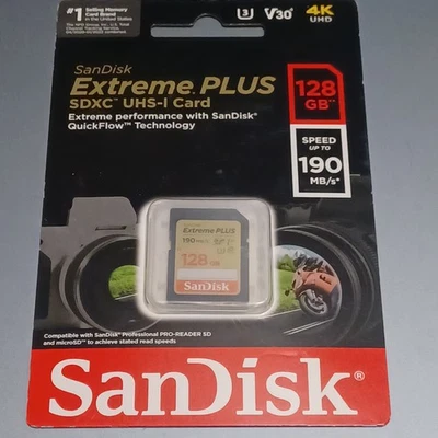 SanDisk Extreme Plus SDXC UHS-I Card (128GB) 190 MB/S SPEED - Image 1 of 2