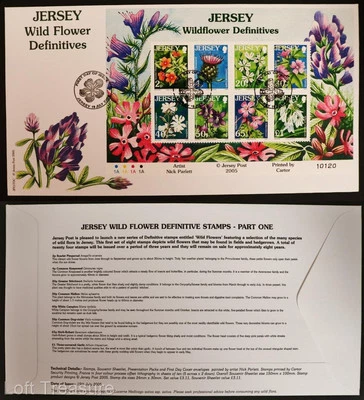 Jersey Stamps "Wild Flowers - Definitives" 8 Value S/S First Day Cover 2005 - Image 1 of 3