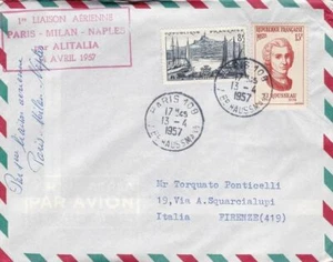 1957 FRANCIA - ALITALIA - Primo Volo PARIS-MILANO-NAPOLI - Imagen 1 de 1
