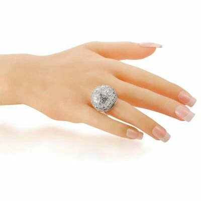Anillo cúpula de plata 925 de 7,05 quilates con baguette y circonita cúpula de aspecto increíblemente lujoso Foto 1 de 4