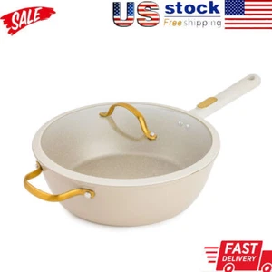 Non-Stick 5 Qt Granite Saute Pan Taupe for All Cooktops Durable Stainless Steel - Picture 1 of 8