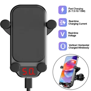 Car Wireless Phone Charger Mount Holder Air Vent Fast Charge 15W Universal Clamp - Picture 1 of 12