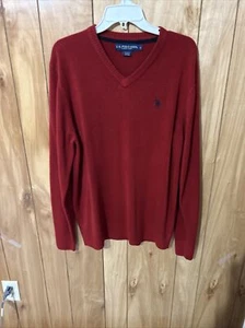 U.S. Polo Sz Large Red Sweater Polo Pony Embroidery Navy Long Sleeve - Picture 1 of 10