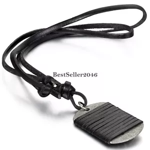 Military Army Dog Tag Men's Pendant Necklace Braided Charm Vintage w Black Cord - Picture 1 of 4