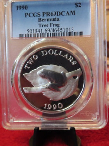 1990 Bermuda Tree Frog WWF 28 gram 925 Silver $2 PCGS PR69 very rare