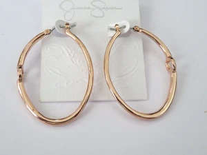 JESSICA SIMPSON ROSE GOLD HOOP EARRINGS SADDLE LATCH - Picture 1 of 1